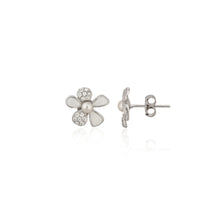 Floral Pearl & Cubic Zirconia Stud Earrings in  925 Sterling Silver