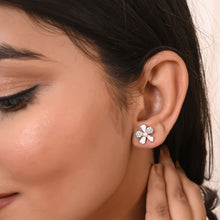 Floral Pearl & Cubic Zirconia Stud Earrings in  925 Sterling Silver-Model