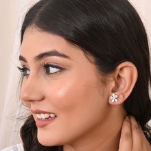Floral Pearl & Cubic Zirconia Stud Earrings in  925 Sterling Silver-Model