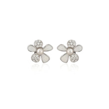 Floral Pearl & Cubic Zirconia Stud Earrings in  925 Sterling Silver
