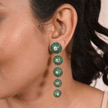 Glamorous Green Cubic Zirconia Dangle Earrings in 925 Sterling Silver-Model