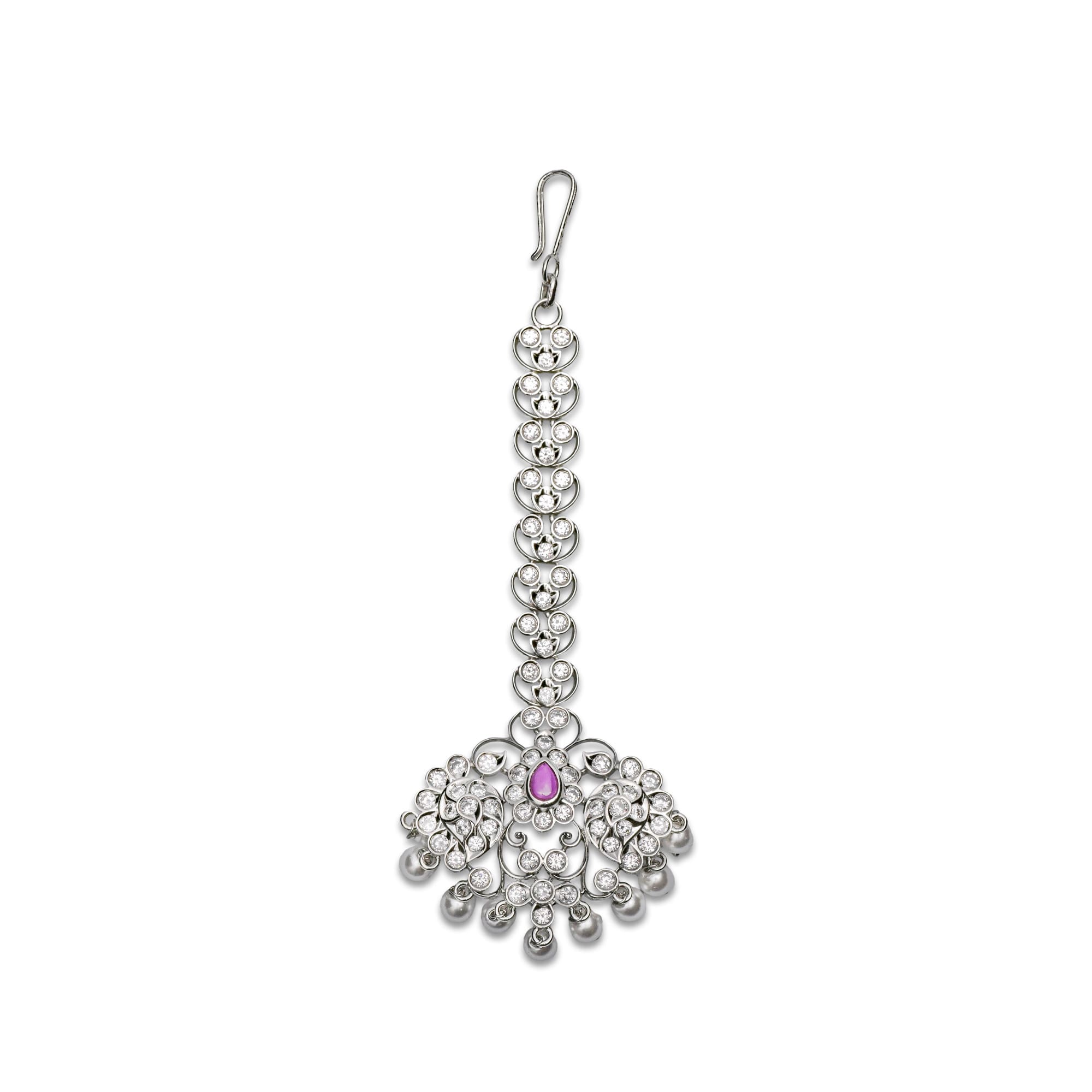 Graceful 925 Sterling Silver Maang Tikka with Cubic Zirconia – Traditional Sparkle, Modern Soul