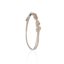 Graceful Leaf Design Silver Bracelet with Cubic Zirconia and Rose Gold Accents