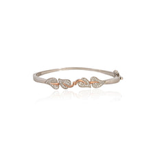 Graceful Leaf Design Silver Bracelet with Cubic Zirconia and Rose Gold Accents