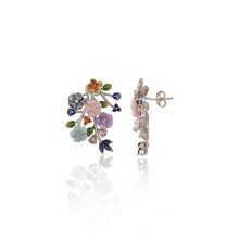 Multi-color Enameled Floral Silver Necklace And Earrings Set with Cubic Zirconia Accents