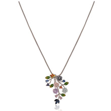 Multi-color Enameled Floral Silver Necklace And Earrings Set with Cubic Zirconia Accents