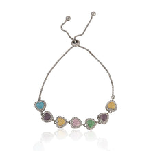 Multicolor Heart Halo Bracelet in 925 Sterling Silver with Cubic Zirconia