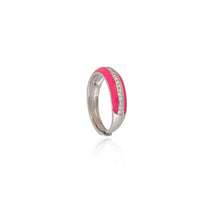 Pink Enamel Band Ring with Pavé Set Cubic Zirconia
