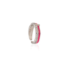Pink Enamel Open Band Silver Ring with Pavé Set Cubic Zirconia