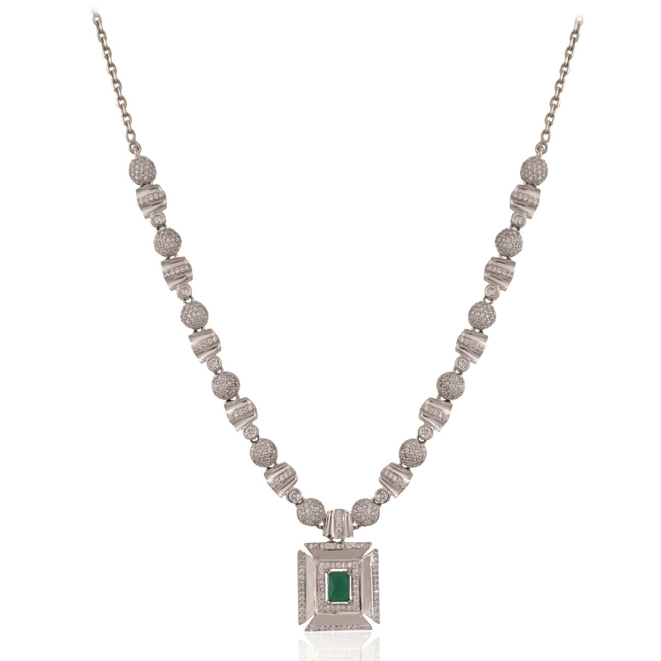Regal Green Cubic Zirconia Pendant in 925 Sterling Silver – A Royal Statement Piece