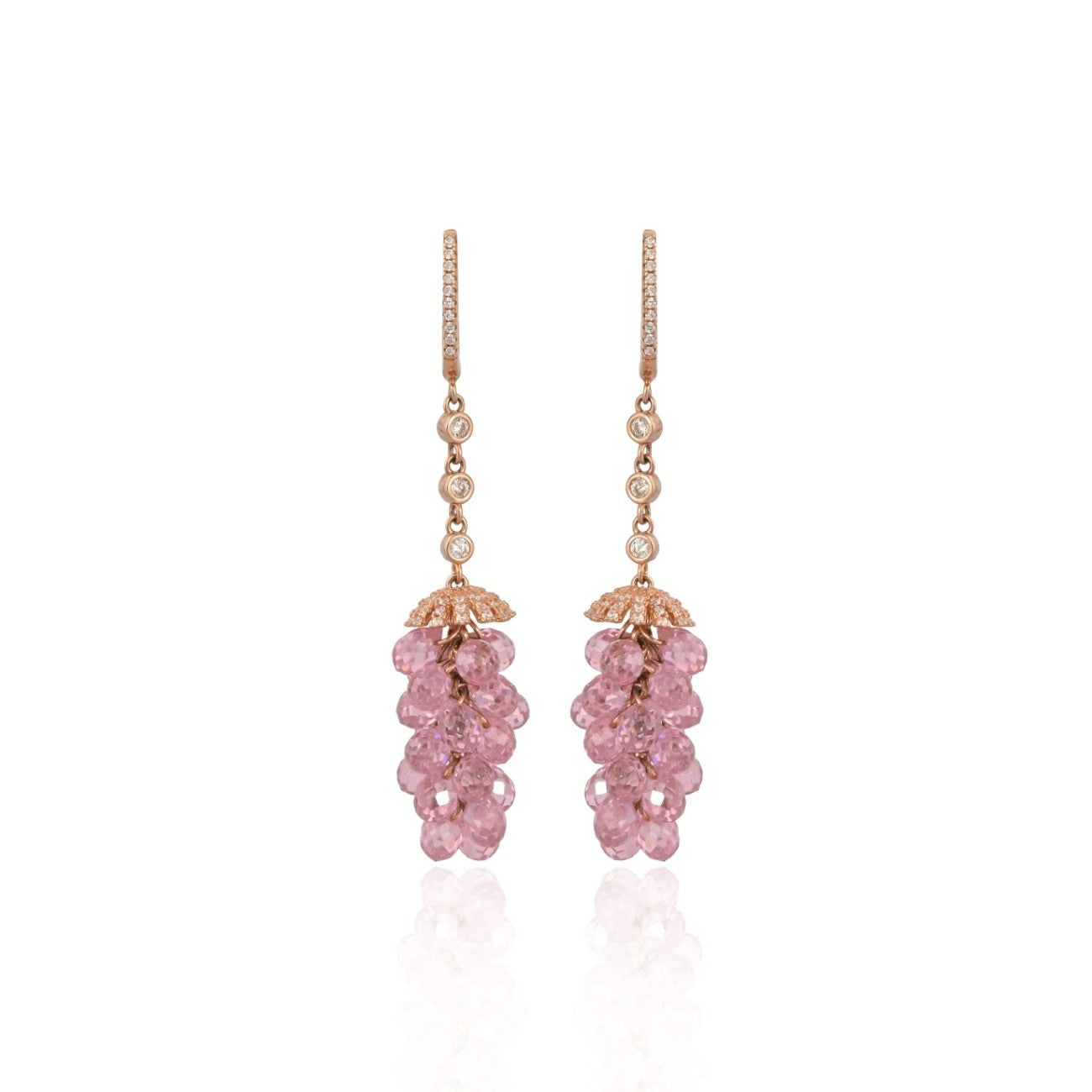 Rose Gold-Plated Grape Cluster Earrings with Cubic Zirconia – Blush Pink Elegance in 925 Sterling Silver