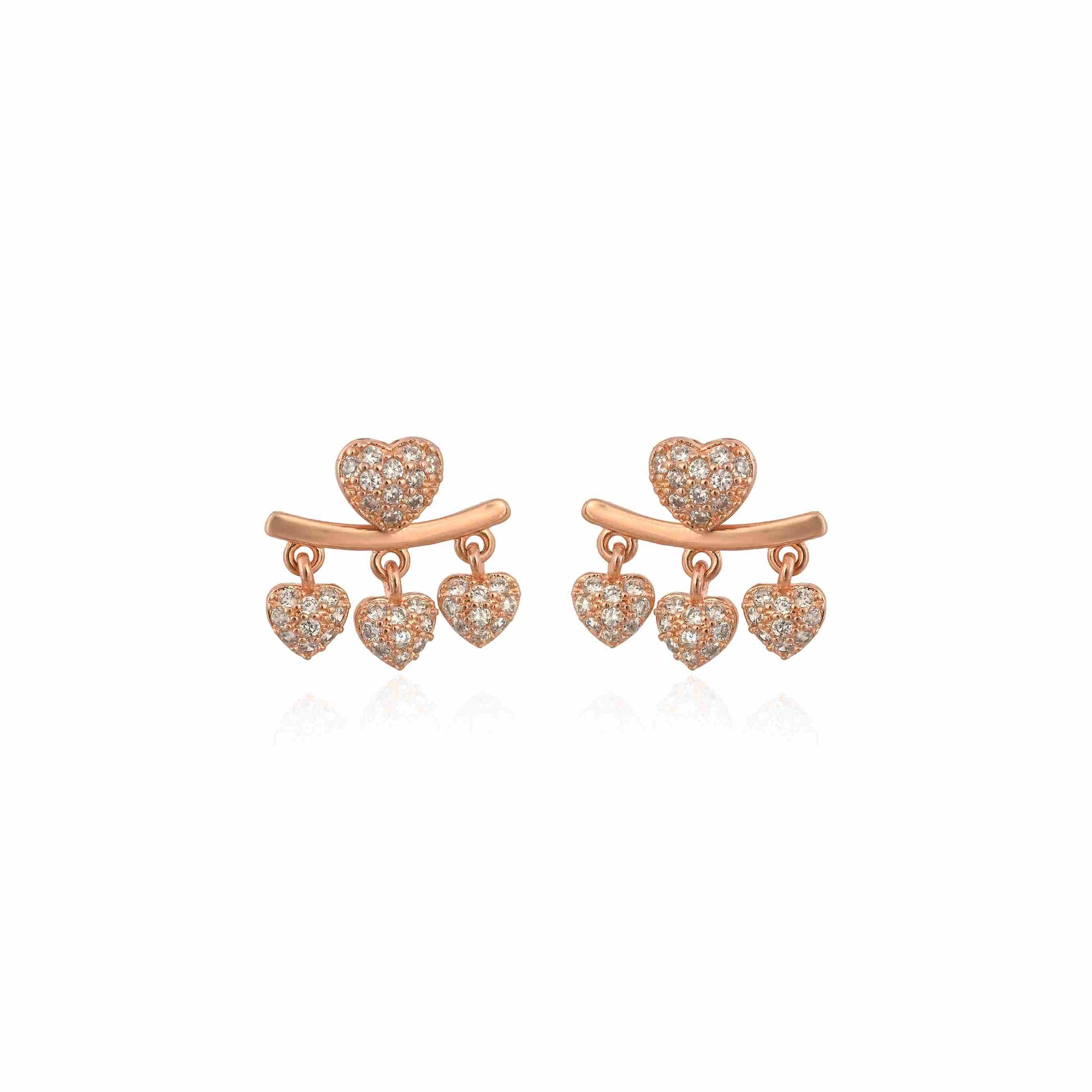 Rose Gold Heart Drop Earrings in 925 Sterling Silver with Cubic Zirconia – Sweet Sparkle, Timeless Charm