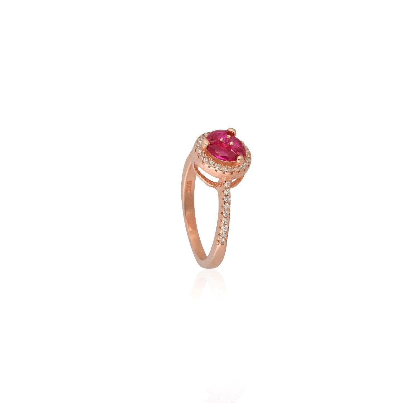 Rose Gold Trillion-Cut Cubic Zirconia Ring with CZ Halo Accents