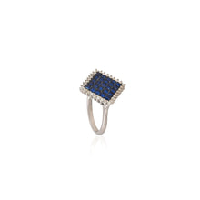 Royal Blue Princess-Cut Mosaic Ring in Silver with Cubic Zirconia Halo
