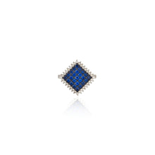 Royal Blue Princess-Cut Mosaic Ring in Silver with Cubic Zirconia Halo