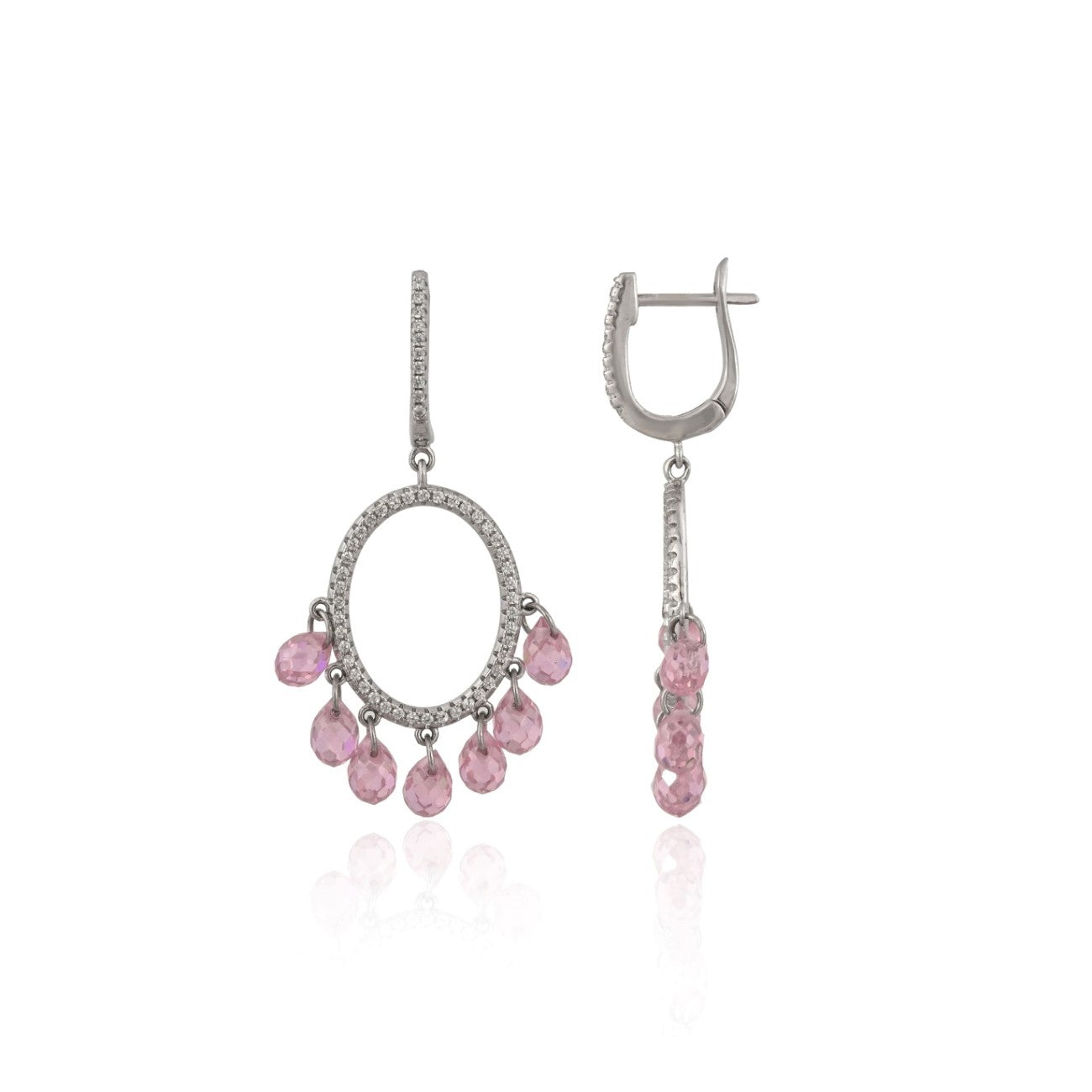 Sparkling Oval Drop Earrings with Pink Cubic Zirconia in 925 Sterling Silver – Glamour Meets Grace