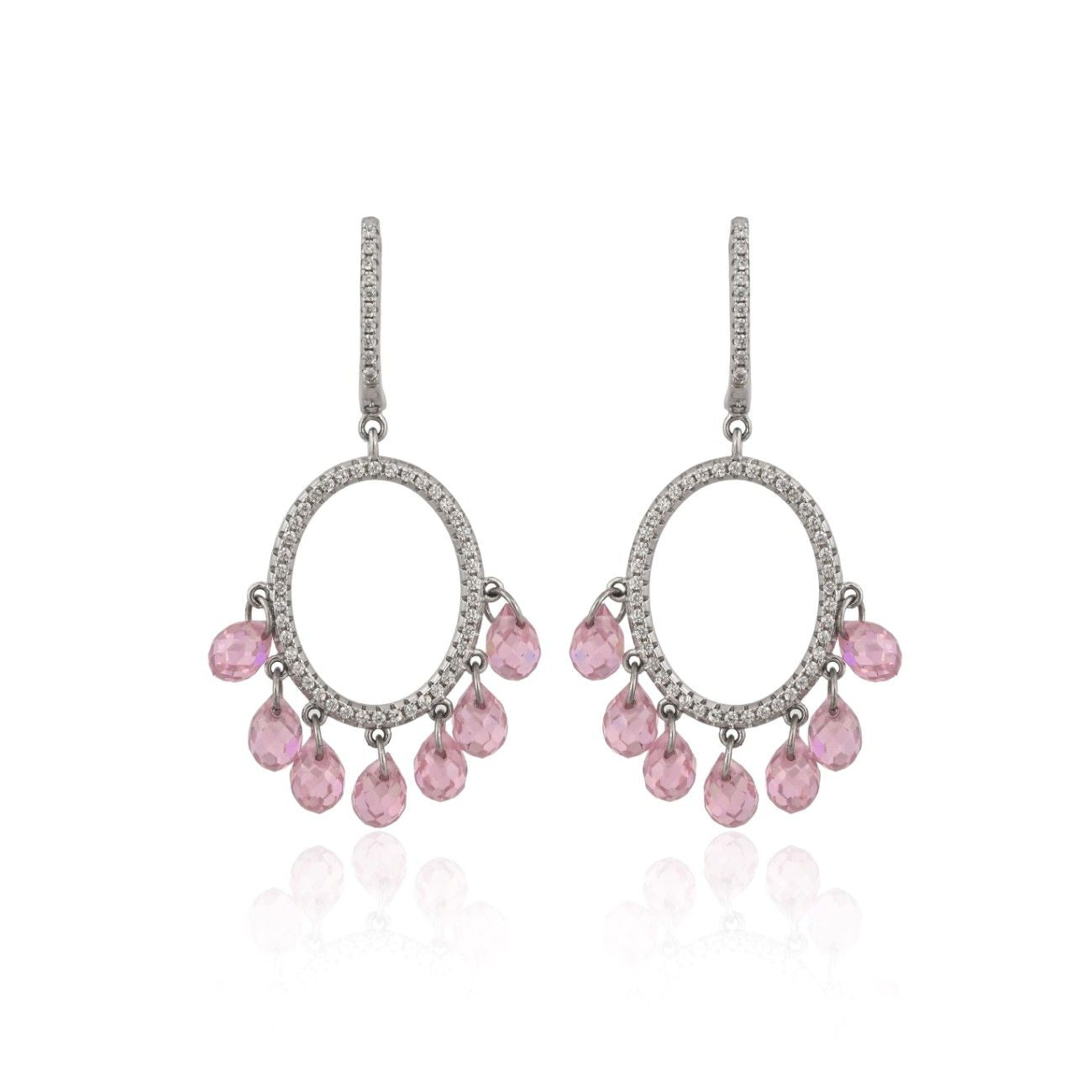 Sparkling Oval Drop Earrings with Pink Cubic Zirconia in 925 Sterling Silver – Glamour Meets Grace