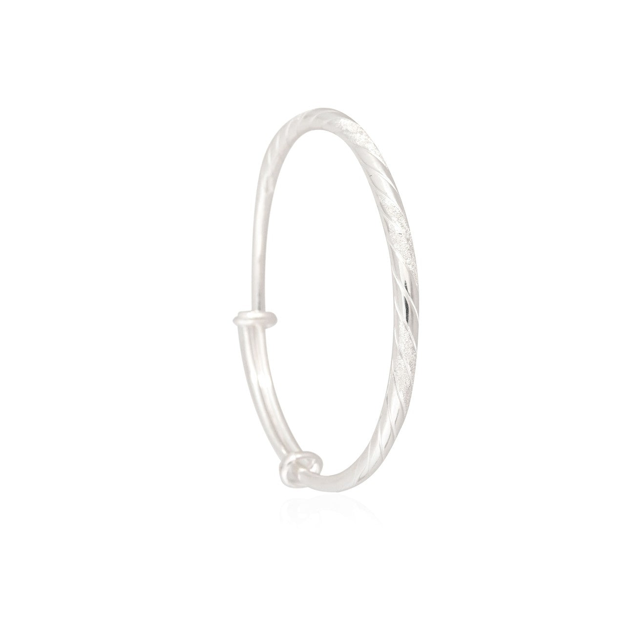 Textured 925 Sterling Silver Bangle Bracelet with Cubic Zirconia for Women