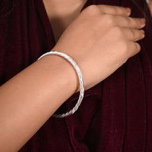 Textured 925 Sterling Silver Bangle Bracelet with Cubic Zirconia for Women