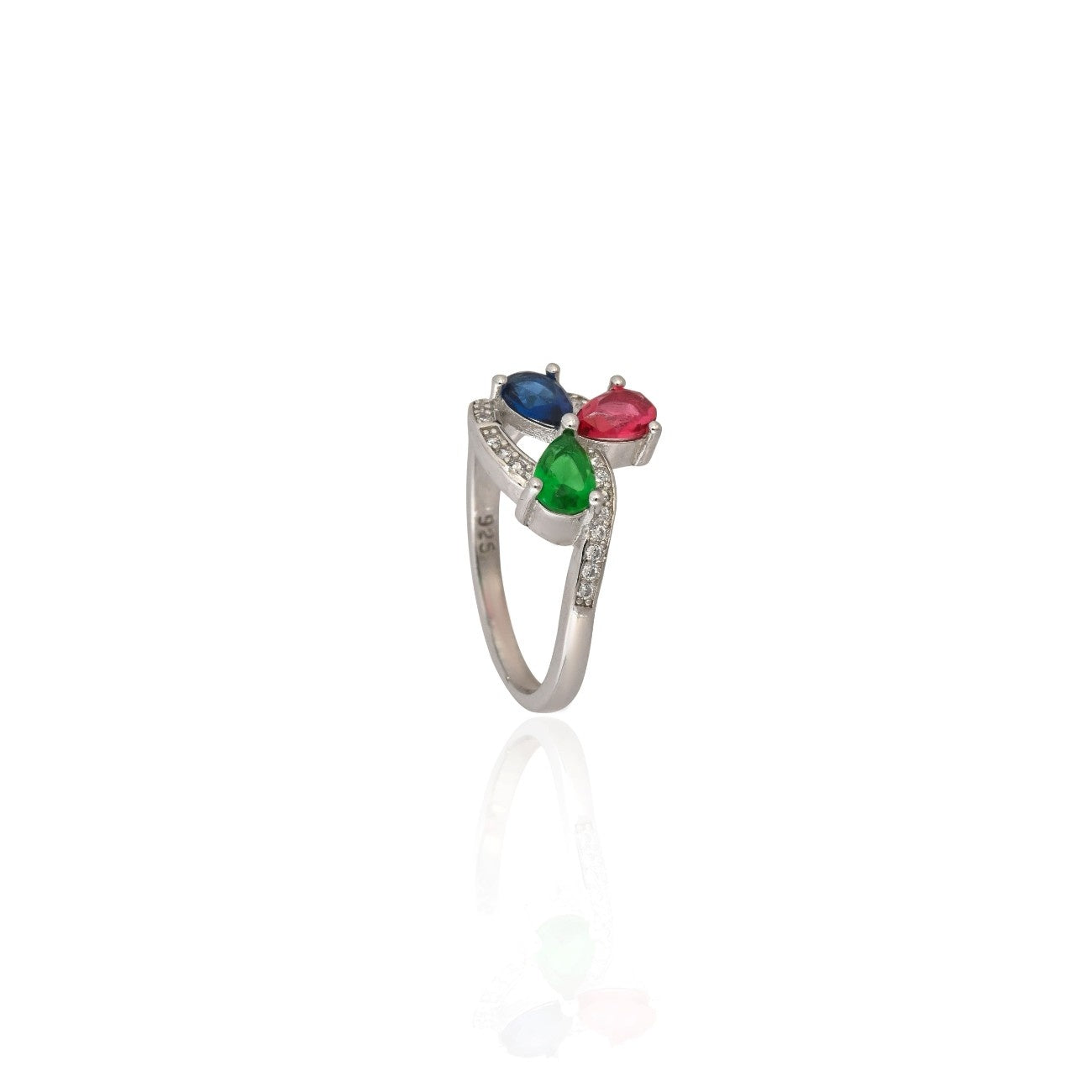 Three Stone Bypass Ring with Cubic Zirconia Accents