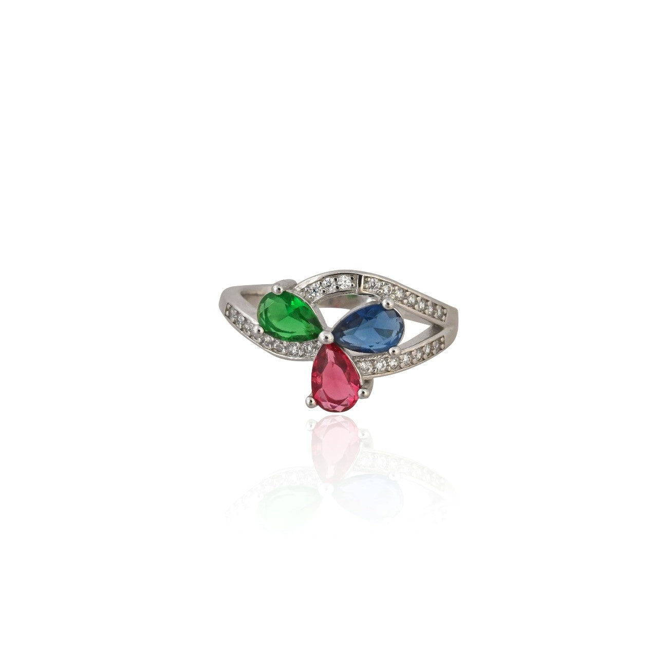 Three Stone Bypass Ring with Cubic Zirconia Accents
