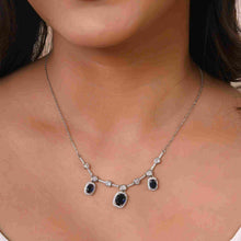 Timeless Royalty Silver Necklace with Blue & White Cubic Zirconia – Elegant Glamour Redefined-Model