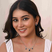 Timeless Royalty Silver Necklace with Blue & White Cubic Zirconia – Elegant Glamour Redefined-Model