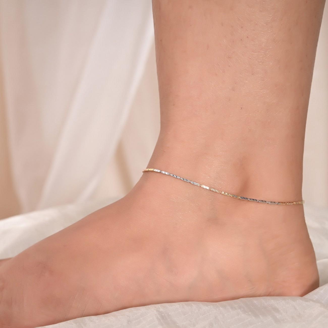 Tricolor 925 Sterling Silver Anklets with Cubic Zirconia – Dainty Sparkle for Your Every Step-Model