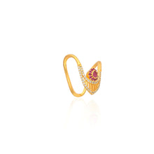 V-Shape Gold-Plated Silver Ring with Pink and White Cubic Zirconia