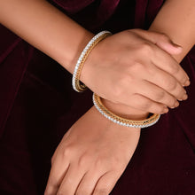 Yellow Gold Plated Bangles in 925 Sterling Silver with Cubic Zirconia for Women-in-Hands-Model
