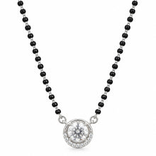 Round solitaire halo pendant on 925 sterling silver mangalsutra