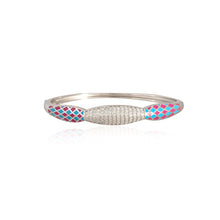Contemporary Pink & Blue Mosaic Bangle with Cubic Zirconia in 925 Sterling Silver