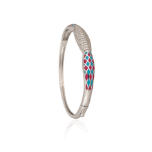 Contemporary Pink & Blue Mosaic Bangle with Cubic Zirconia in 925 Sterling Silver