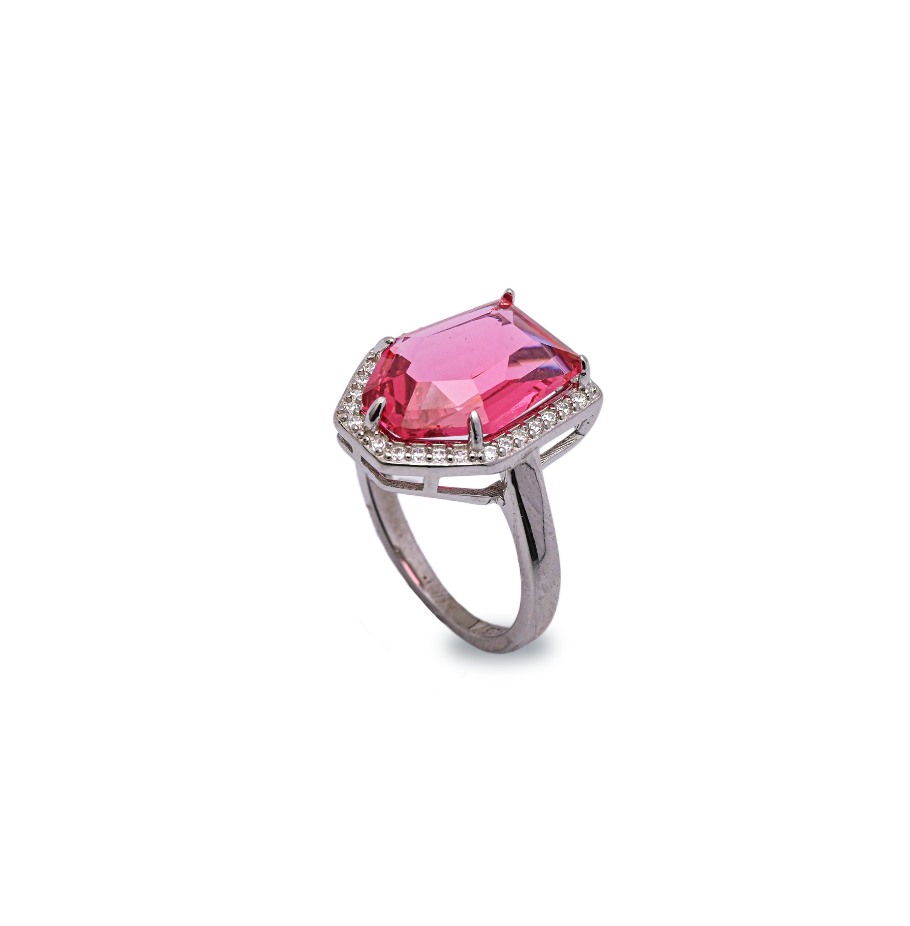 The Pink Radiance Unshaped Silver Ring For Women