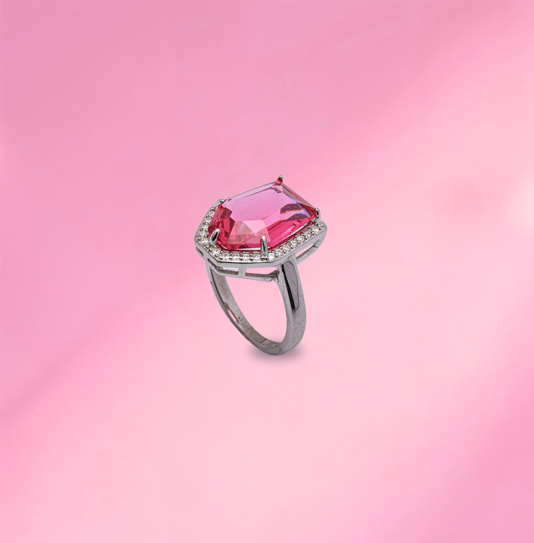 The Pink Radiance Unshaped Silver Ring For Women